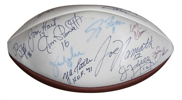 NFL Quarterbacks Multi Signed White Panel Football with 36 Signatures Including Joe Namath, Dan Marino, Steve Young, Brian Griese, Jim Kelly, and Eli Manning (JSA)